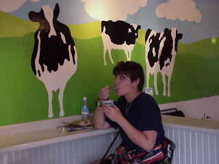 Monica enjoying Ben & Jerry's (it's kosher)